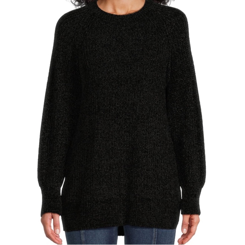 Eileen fisher jet black tunic style cotton pullover sweater